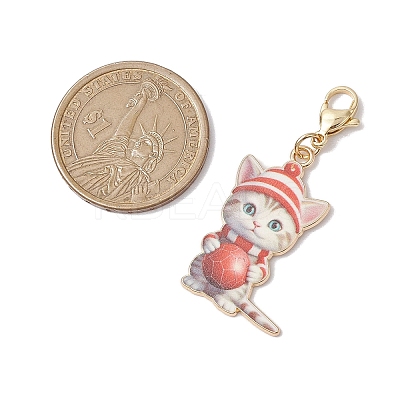 6Pcs 6 Styles Christmas Cat Alloy Enamel Pendant Decorations HJEW-JM02420-1