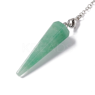 Natural Green Aventurine Hexagonal Pointed Cone Dowsing Pendulum Pendants G-G983-05P-03-1