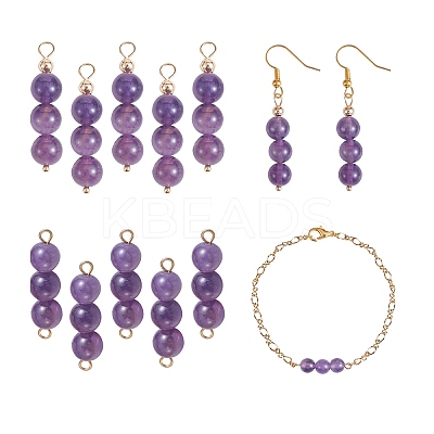 10Pcs Triple Natural Amethyst Round Beaded Connector Charms PALLOY-SW00003-01-1