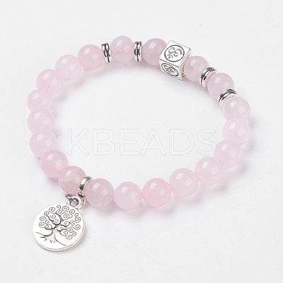 Natural Rose Quartz Stretch Bracelets X-BJEW-JB03771-04-1