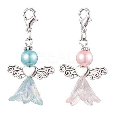 2Pcs 2 Colors Wedding Season Angel Glass Pearl & Acrylic Pendant Decorations HJEW-JM01922-01-1