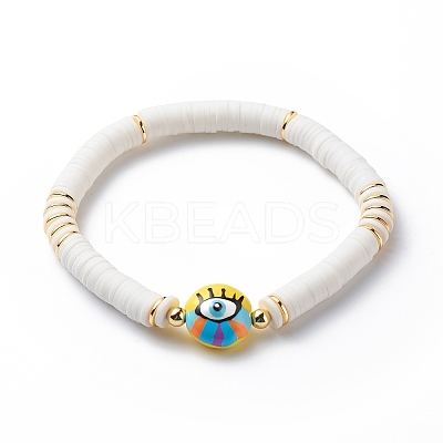 Handmade Polymer Clay Disc Surfer Stretch Bracelet BJEW-JB08825-1