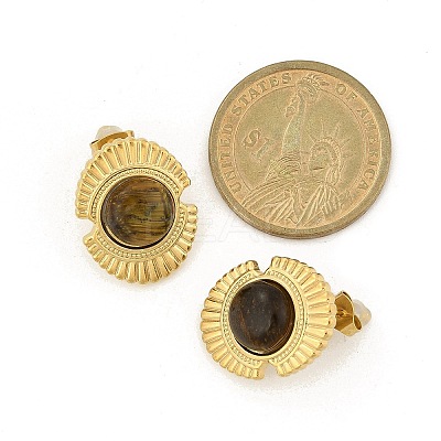 304 Stainless Steel Natural African Turquoise(Jasper) Stud Earrings EJEW-G421-02G-02-1