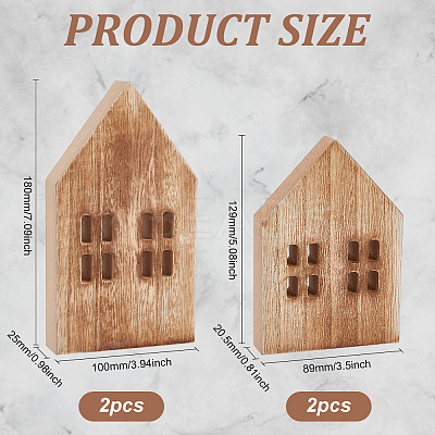 4Pcs 2 Styles Christmas Wood House Display Decorations DJEW-BC0001-28B-1
