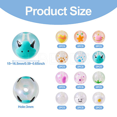 22Pcs 11 Styles Transparent Hand Painting Acrylic Beads OACR-TA0001-29-1