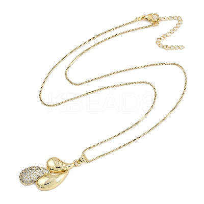 Brass Micro Pave Clear Cubic Zirconia Pendant Box Chain Necklaces for Women NJEW-U015-08G-03-1