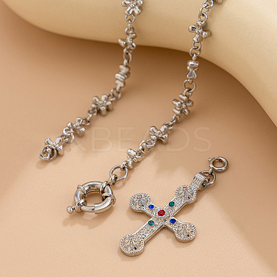 Alloy Colorful Rhinestone Flower Cross Pendant Lariat Y Necklaces for Women FS-WGB8DA7-02-1