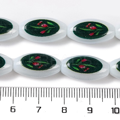 Printing Glass Oval Beads for Necklaces Bracelets Making GLAA-B020-01A-05-1