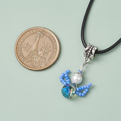 Glass Seed Beads & Glass Pearl Angel Pendant Necklaces NJEW-MZ00056-05-1