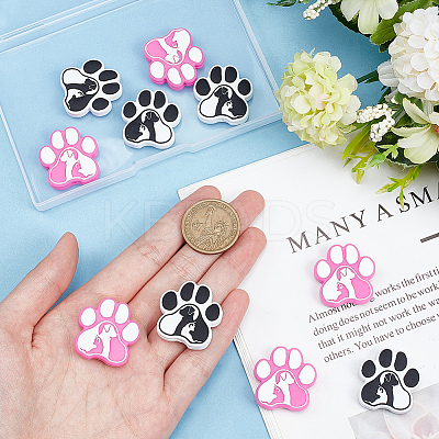 10Pcs 2 Colors Paw Print Food Grade Eco-Friendly Silicone Beads SIL-GO0001-07-1