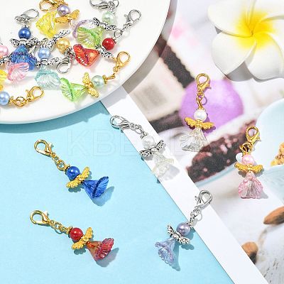 8Pcs Angel Acrylic & Glass Pearl Pendant Decorations HJEW-FS00070-1