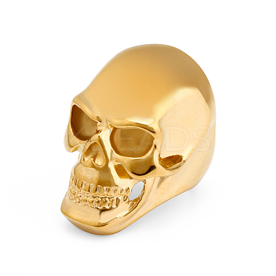304 Stainless Steel Skull Finger Ring SKUL-PW0002-036D-G-1