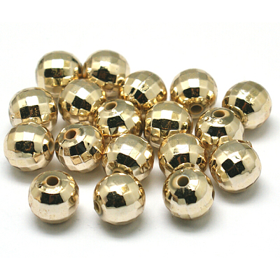 Faceted Round Plated Acrylic Beads PACR-L001-10mm-G-1