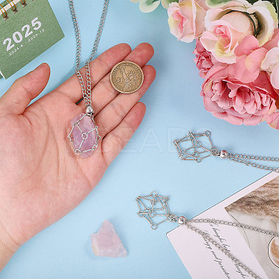 3Pcs 301 Stainless Steel Cable Chains Macrame Pouch Empty Stone Holder for Pendant Necklaces Making MAK-CA0001-18P-1