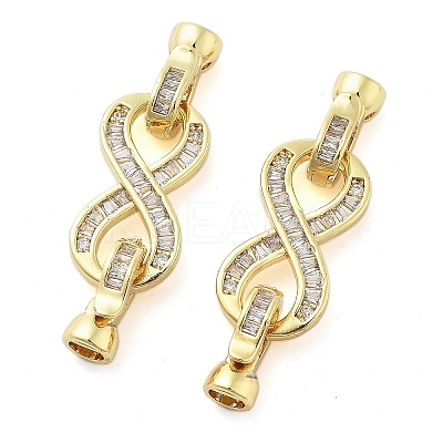 Brass with Clear Cubic Zirconia Fold Over Clasps KK-Z080-04G-1