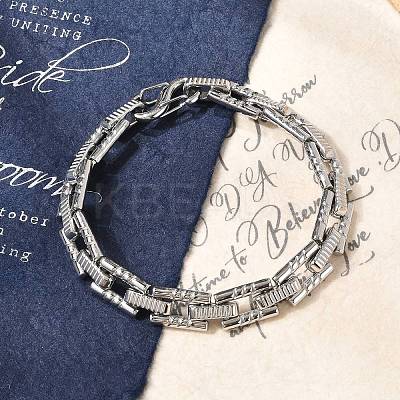 304 Stainless Steel Rectangle Link Chain Bracelets for Women Men BJEW-F488-64P-1