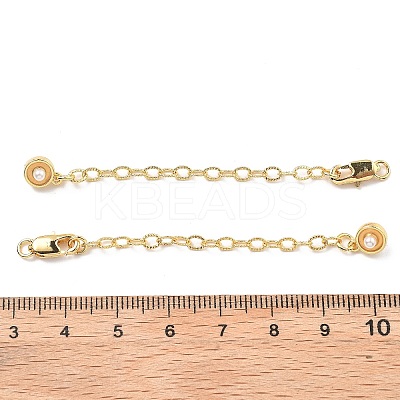 Brass Enamel ABS Imtation Pearl End with Chain KK-B129-27G-01-1