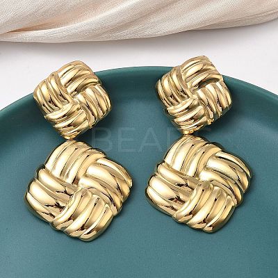 304 Stainless Steel Woven Rhombus Dangle Stud Earrings EJEW-K268-64G-1