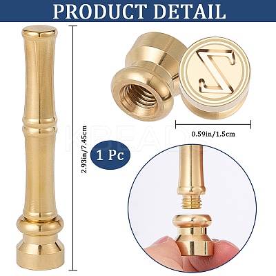1Pc Golden Tone Brass Wax Seal Stamp Heads with Bamboo Stick Shaped Handles STAM-CP0001-05Z-1