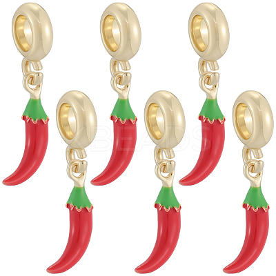 8Pcs Brass Red Enamel Vegetable European Dangle Charms OPDL-BBC0001-03G-01-1