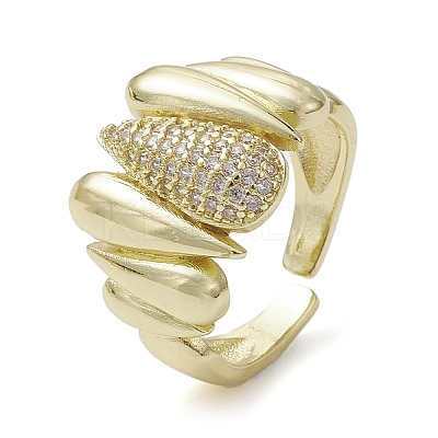 Rack Plating Brass Micro Pave Cubic Zirconia Open Cuff Rings RJEW-K257-01G-1