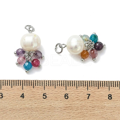 Natural Agate(Dyed & Heated) & Pearl Pendants PALLOY-JF05295-02-1