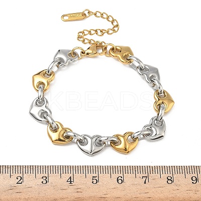 304 Stainless Steel Heart Link Chian Bracelets for Women BJEW-B158-06GP-1
