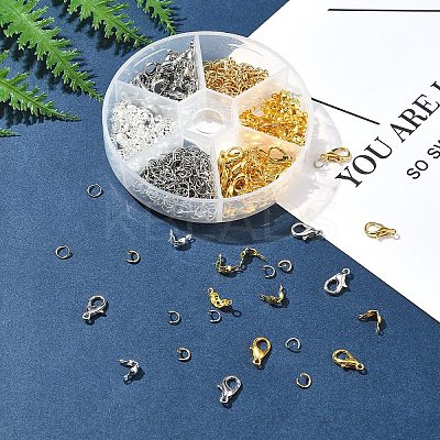DIY Zinc Alloy Lobster Claw Clasps & 304 Stainless Steel Open Jump Rings & Brass Bead Tips Making Findings Kits DIY-FS0006-92-1