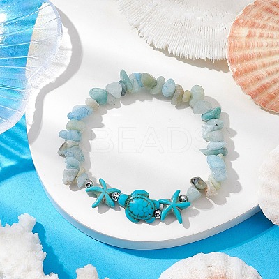 Natural Amazonite & Synthetic Turquoise Beaded Stretch Bracelets for Women BJEW-JB10750-01-1