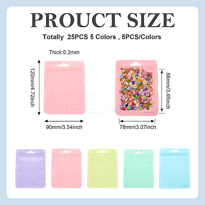 25Pcs 5 Colors Rectangle Plastic Yin-Yang Resealable Packaging Bags ABAG-TA0001-27B-1
