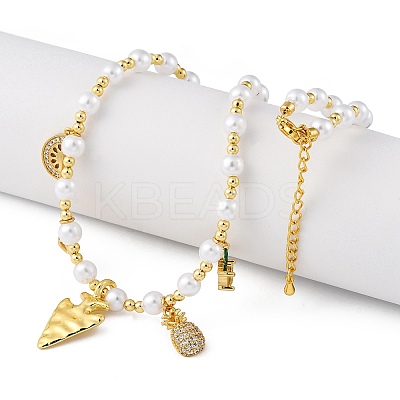 Brass Micro Pave Clear Cubic Zirconia Beaded Necklaces NJEW-Z059-05G-1