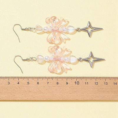 Bowknot & Heart Acrylic Dangle Earrings for Women EJEW-FZ00002-1