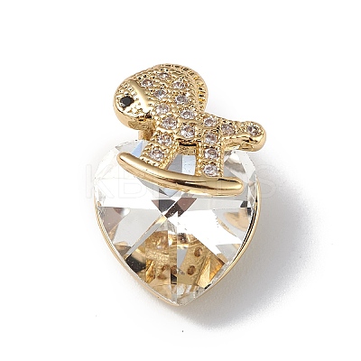 Real 18K Gold Plated Rack Plating Brass Micro Pave Clear Cubic Zirconia Pendants KK-C015-09G-15-1