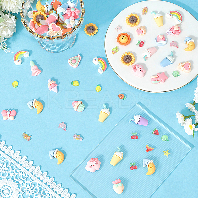 100Pcs 5 Themes Opaque & Transparent Resin Cabochons CRES-SC0003-16-1
