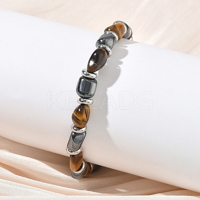 Natural  Tiger Eye
 & Non-magnetic Synthetic Hematite Beaded Braided Bead Bracelets for Men Women BJEW-Z148-08P-04-1