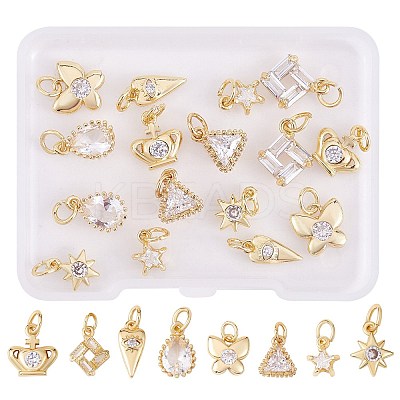 16Pcs 8 Style Brass Micro Pave Cubic Zirconia Charms KK-SZ0006-15-1