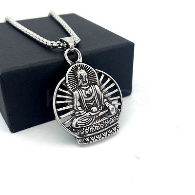Vintage Punk Style 304 Stainless Steel Buddha Pendant Necklaces for Men MR6737-1