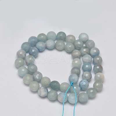 Faceted Round Grade AB Natural Aquamarine Bead Strands G-F289-02-8mm-1