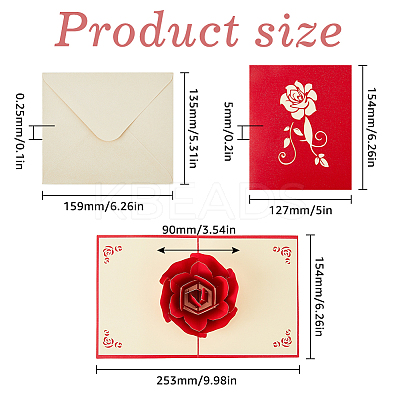 Rectangle 3D Rose Pop Up Paper Greeting Card FIND-WH0152-117-1