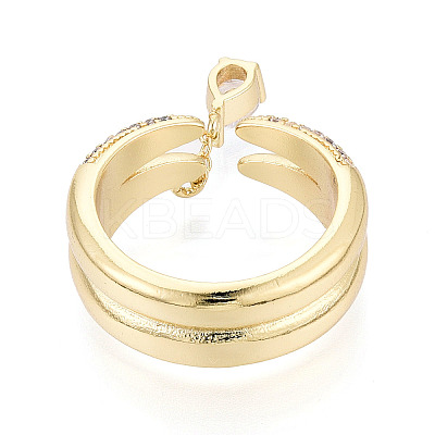 Brass Micro Pave Clear Cubic Zirconia with Teardrop Pendant Cuff Open Rings KK-T080-02G-1