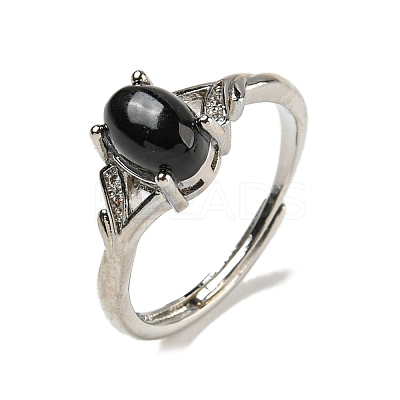 Oval Natural Dyed & Heated Black Agatee Adjustable Rings RJEW-Q818-01P-06A-1