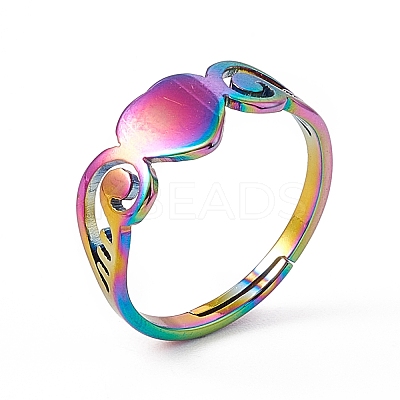 Ion Plating(IP) 201 Stainless Steel Heart Adjustable Ring for Women RJEW-K242-01M-1