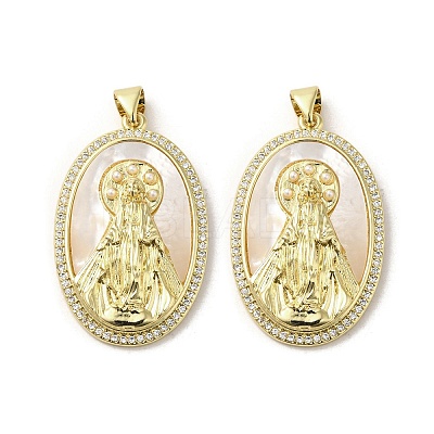 Brass Pave Shell Pendants KK-I708-16E-G-1