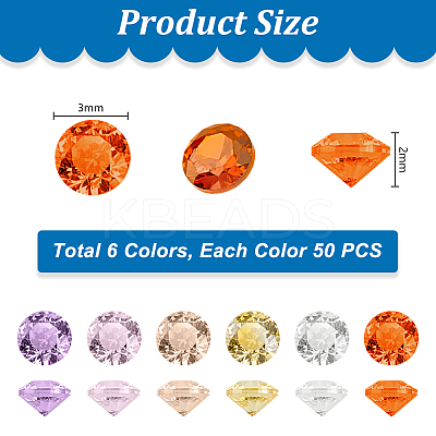300Pcs 6 Colors Diamond Shape Grade A Cubic Zirconia Cabochons ZIRC-PH0001-43B-02-1