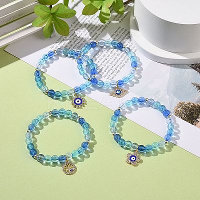 4Pcs 4 Style Acrylic Round Beaded Stretch Bracelets Set BJEW-JB08926-03-1