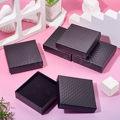 5Pcs Rhombus Textured Cardboard Jewelry Packing Boxes with Sponge Inside CBOX-TA0001-18F-1