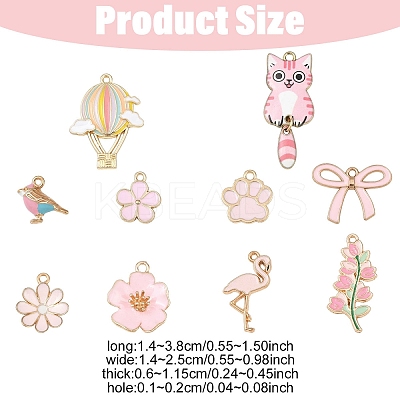 10Pcs 10 Styles Light Gold Plated Alloy Enamel Pendants ENAM-YW0006-29-1