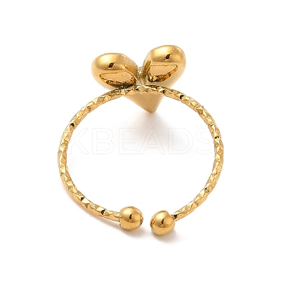 Ion Plating(IP) 304 Stainless Steel Heart Open Cuff Ring for Women RJEW-E066-09G-1