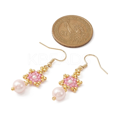 Star & Round Glass Seed Braided Dangle Earrings EJEW-MZ00106-1