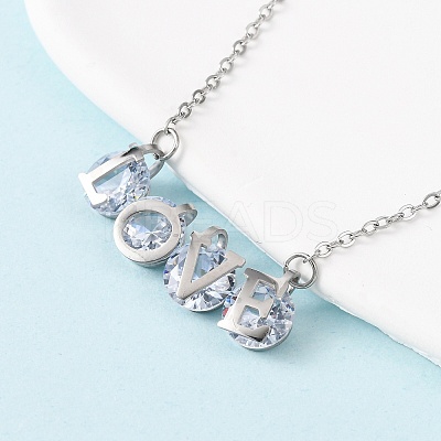 304 Stainless Steel Cubic Zirconia Pendant Necklaces & Stud Earrings for Women SJEW-B022-01P-1